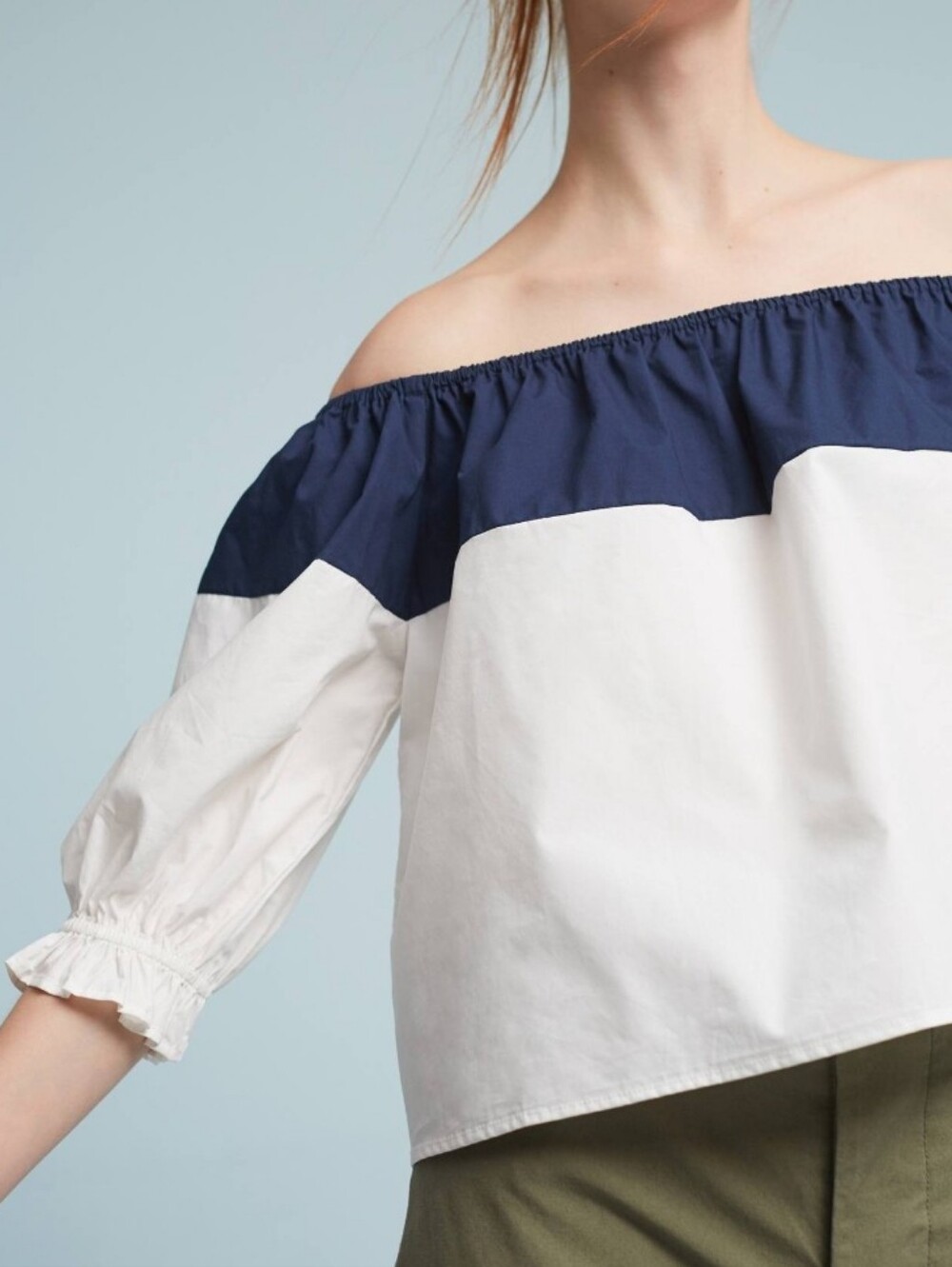 Maeve Off Shoulder Color Block Crop Top Peasant Medium